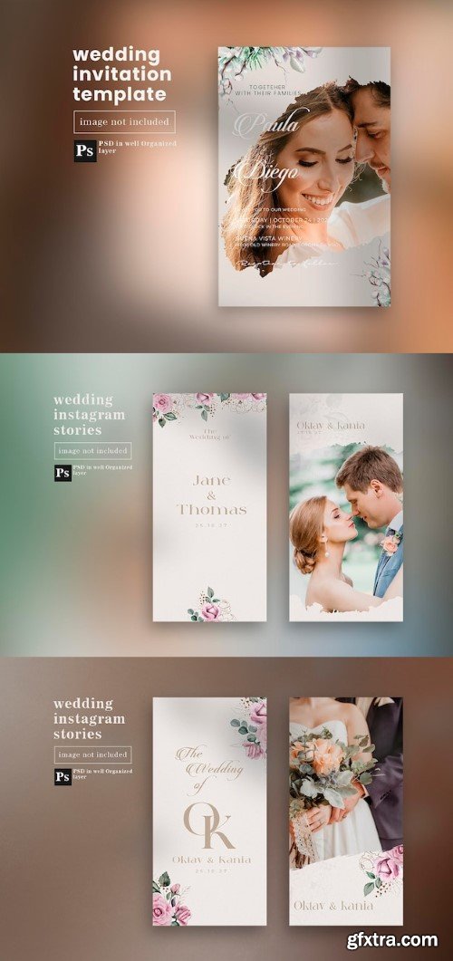 Elegant simple and minimalist wedding invitations with photo templates