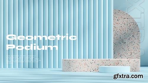 PSD 3d render mockup scene colorful terrazzo podium in landscape sky blue textured wall and floor