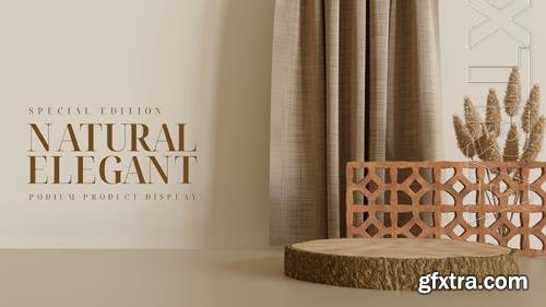 PSD natural and elegant trunk podium with fabric curtain for product presentation