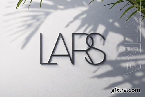 PSD logo mockup front 3d black on concrete with palm overlay shadow