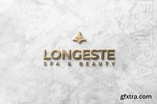 PSD logo mockup front 3d gold on marble