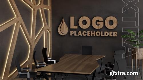 PSD meeting room ofice company corporate logo mockup with wood texture