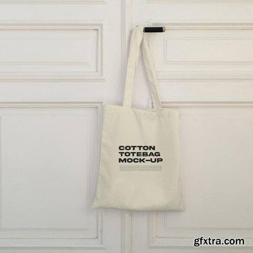 Hanging tote bag at door mockup