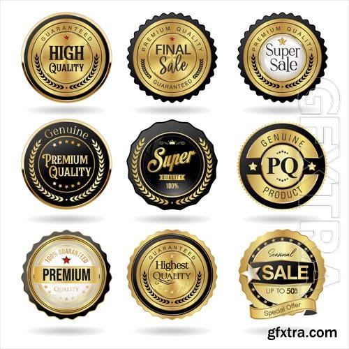 Vector collection of golden badge and labels vector illustration