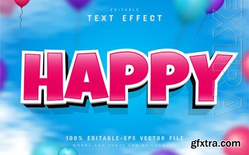 Vector happy text, editable text effect cartoon style