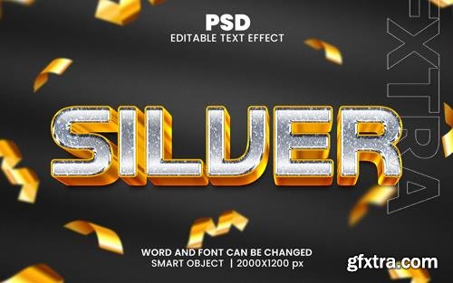 PSD silver luxury 3d editable photoshop text effect style with background