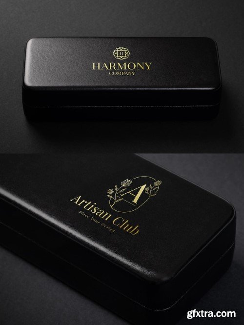 Luxury golden logo mockup on leather box