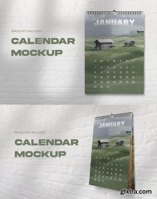 Realistic calendar hanging on the brick wall mockup