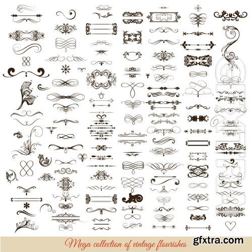 Mega collection of vintage ornamental decorative vector elements