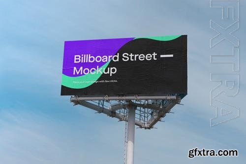 PSD large billboard mockup on blue sky with clouds