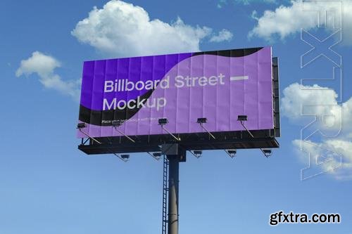 PSD billboard mockup on blue sky with clouds