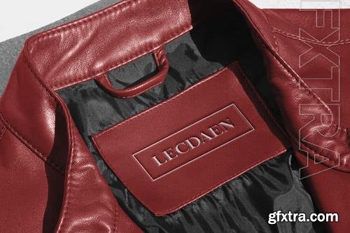 PSD logo mockup red leather jacket label