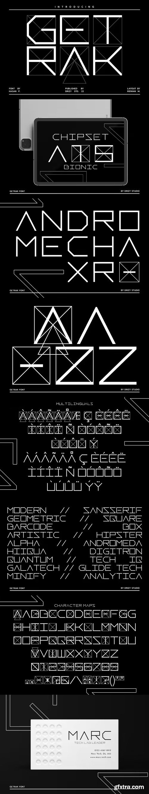 Getrak - Geometric Square Font