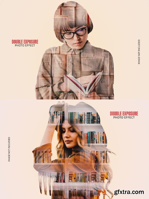 Double exposure books reading photo effect