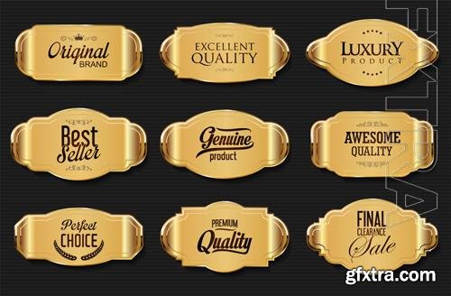 Vector decorative vintage gold and white frame and retro badge old ornate labels collection