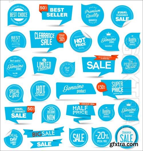 Vector collection of blue modern badges and labels