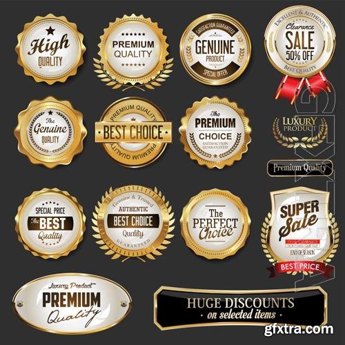 Vector golden badges and labels illustration super sale collection