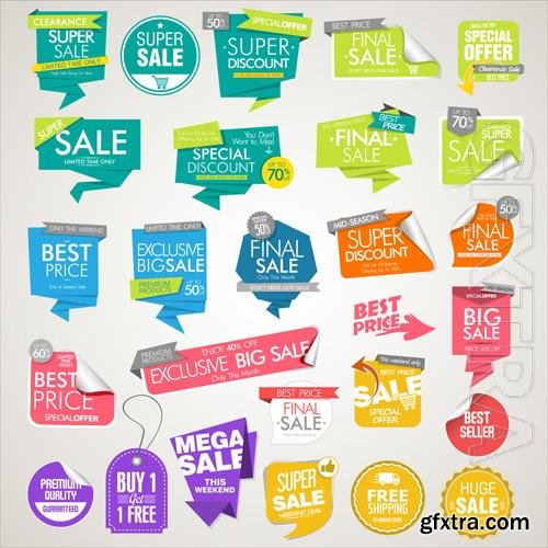 Vector modern sale banners and labels colorful collection