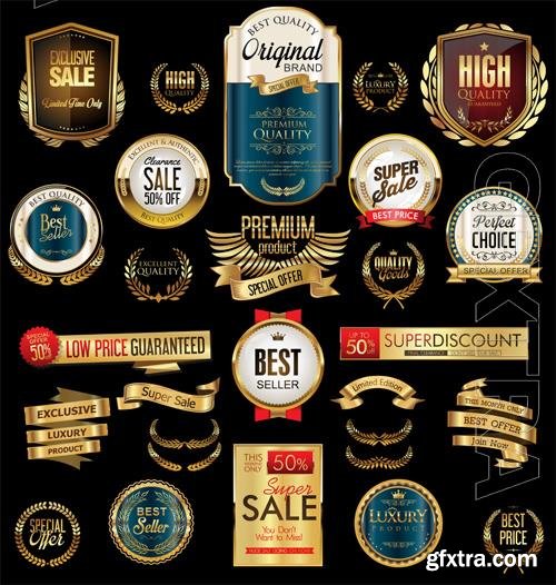 Vector golden sale labels retro vintage design