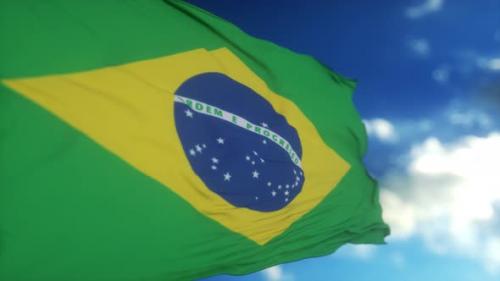 Videohive - Realistic Flag of Brazil Waving in the Wind Against Deep Blue Sky - 43206704 - 43206704