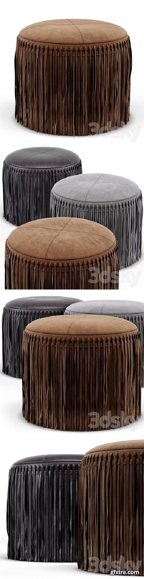 Wisteria Suede Boho Round Ottoman  3D model