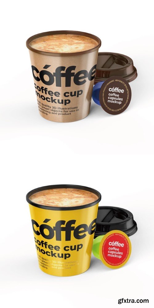 Coffee cup and capsules Mockup