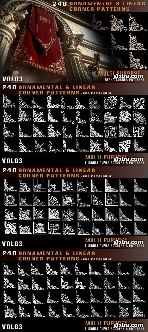 ArtStation – 240 ornamental & linear corner patterns alpha-Vol 03