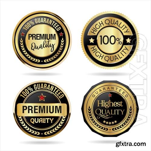 Vector collection of premium quality gold and black badge retro design vector illustration vol 3