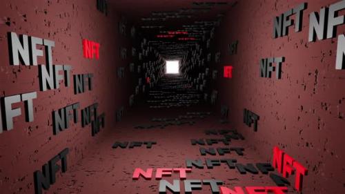 Videohive - NFT crypto symbols tunnel icon red background 3d render. Non fungible token of unique collectibles - 43189822 - 43189822