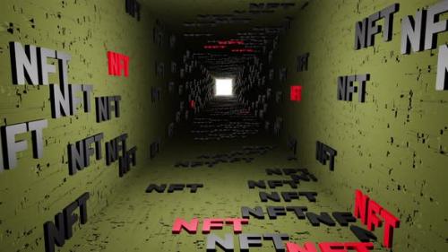 Videohive - NFT crypto symbols tunnel icon yellow background 3d render. Non fungible token of unique collec - 43189825 - 43189825