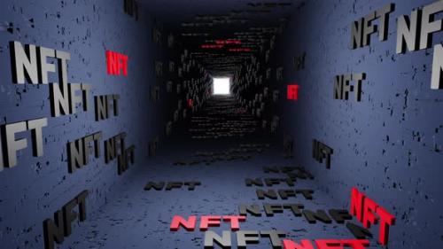 Videohive - NFT crypto symbols tunnel icon blue background 3d render. Non fungible token of unique collec - 43189826 - 43189826