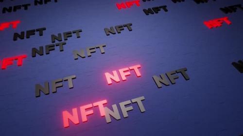 Videohive - NFT crypto symbols icon on blue background 3d render. Non fungible token of unique collectibles - 43189835 - 43189835