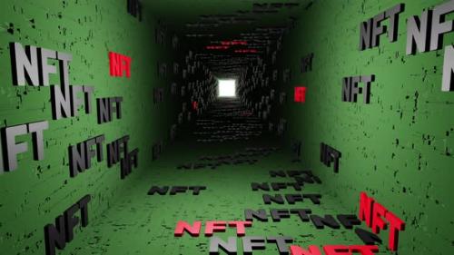 Videohive - NFT crypto symbols tunnel icon green background 3d render. Non fungible token of unique collect - 43189836 - 43189836