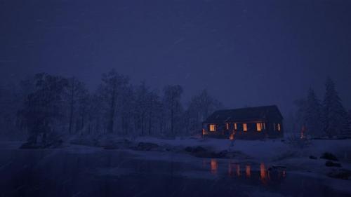 Videohive - A House On The Shore Of A Lake In A Blizzard - 43205587 - 43205587