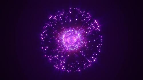 Videohive - Abstract round purple sphere glowing energy magic molecule with atoms from particles and dots - 43180787 - 43180787