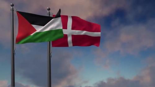 Videohive - Denmark Flag Waving Along With The Palestine Flag - 2K - 43182325 - 43182325