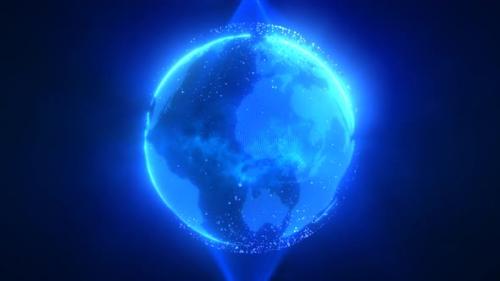 Videohive - Abstract blue planet earth spinning with futuristic high-tech particles bright glowing magical - 43185224 - 43185224