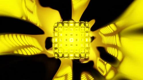 Videohive - glow yellow golden cube with shadows in tunnel vj loop - 43185760 - 43185760