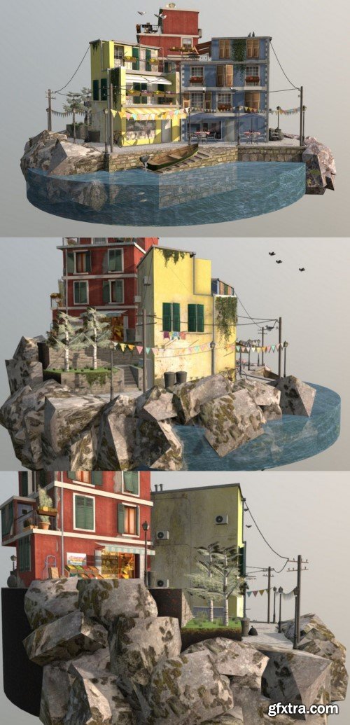 Cinque Terre Cityscene 3D Model