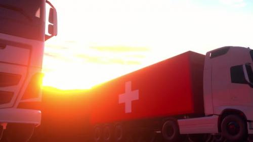 Videohive - Cargo Trucks with Switzerland Flag - 43206905 - 43206905