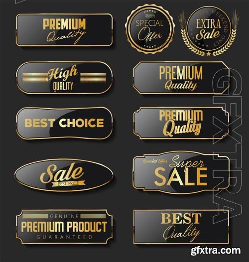 Vector collection of retro gold and black badge and label design