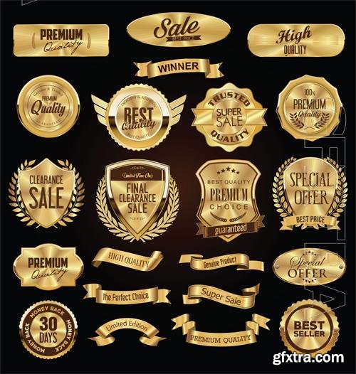 Vector collection of golden badges labels and tags