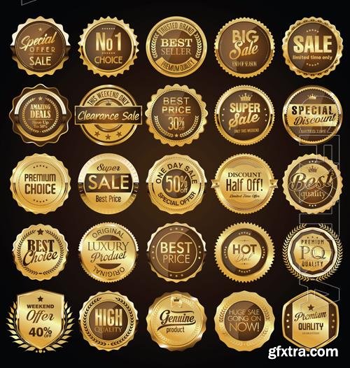 Vector retro vintage golden badges and labels