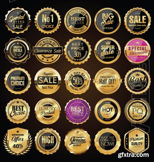 Vector retro vintage golden badges and labels collection