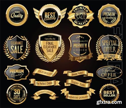 Vector retro vintage golden badges labels badges and shields collection