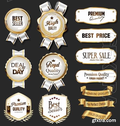 Vector retro vintage golden badges labels badges and shields