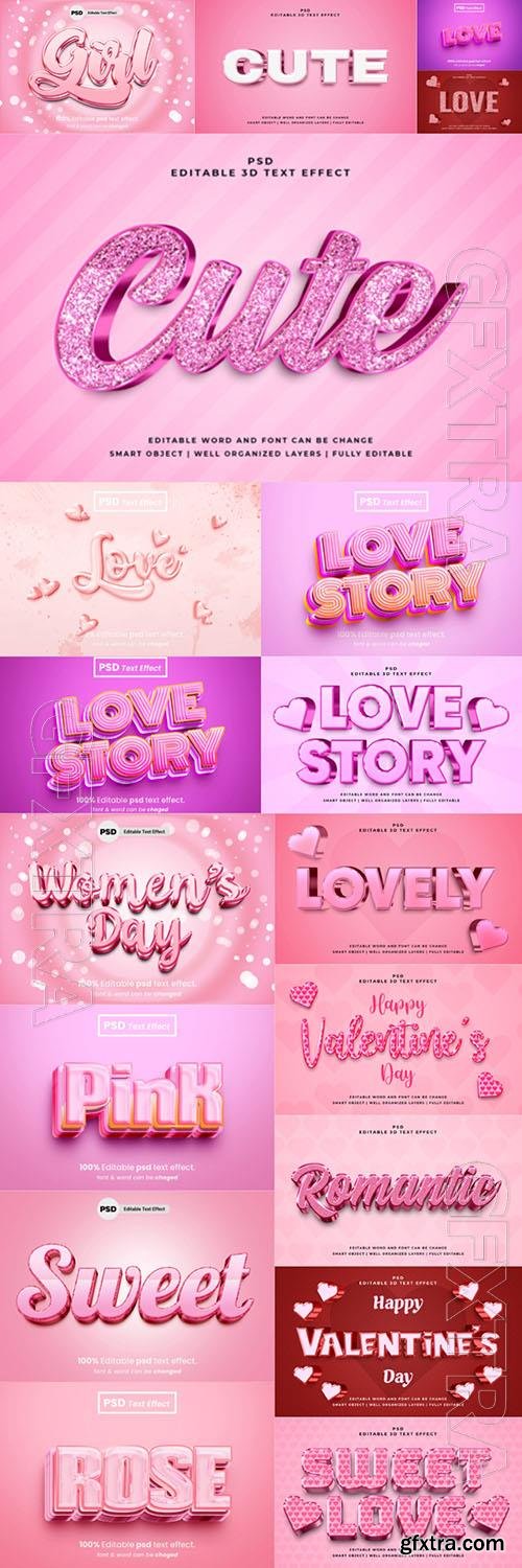 PSD valentine day,  love editable 3d text effect set