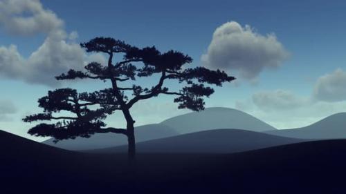 Videohive - Lonely zen tree at night in fog and clouds. - 43220445 - 43220445