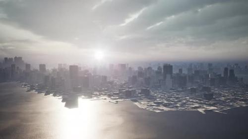 Videohive - Skyline Aerial View at Sunset with Skyscrapers - 43318684 - 43318684