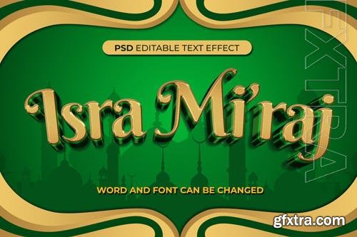 PSD text effect isra miraj green gold 3d